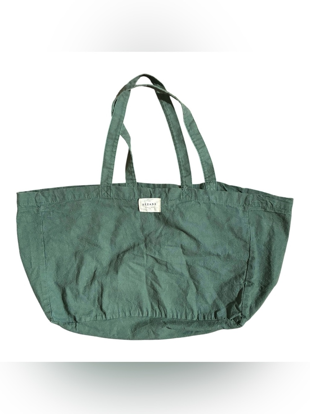 Sezane Canvas Tote Bag Sage Green